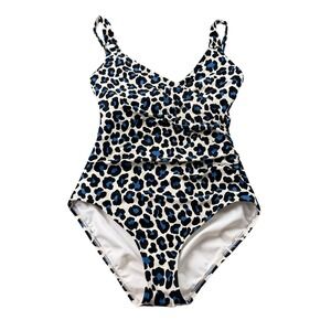 Michael Michael Kors Leopard Print One Piece Swimsuit Blue Black White Size 8